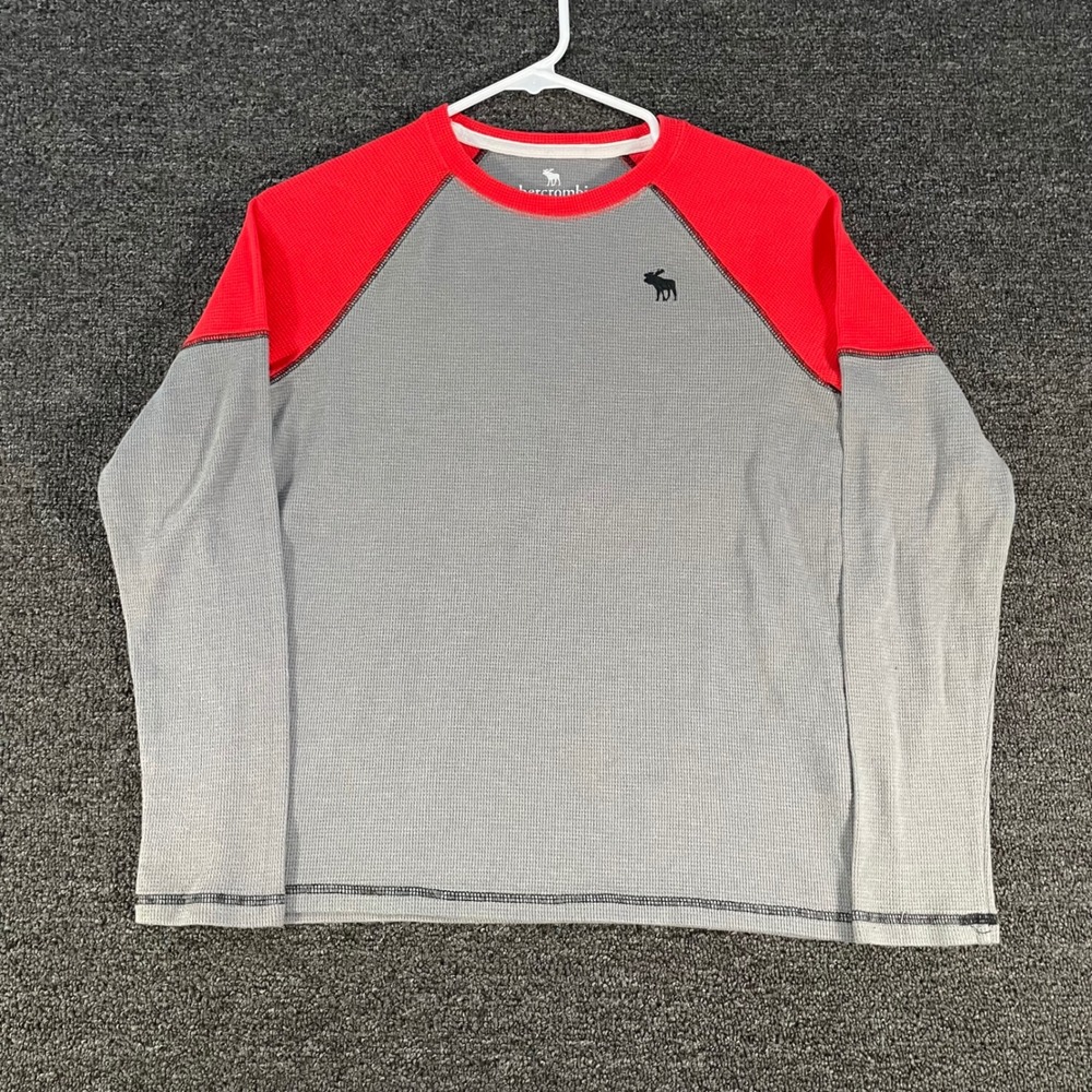 Abercrombie Kids Thermal Shirt Boys 13/14 Grey Red Good Colorblock Waffle Knit
